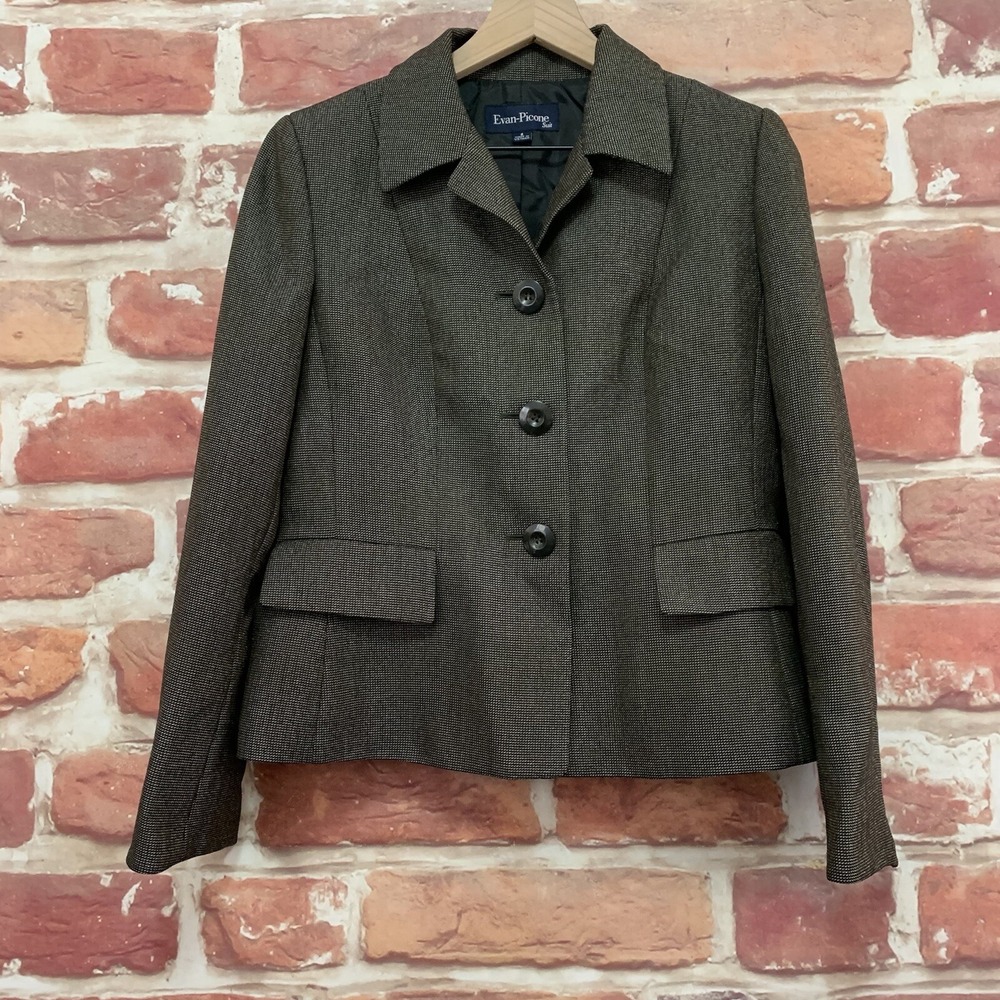 Evan Picone Blazer Jacket Women's 8 Black Metallic Career Work Office Button Up